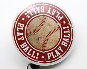 Grunge Baseball Acrylic Badge Reel Rétractable Pivotant Clip ID Holder Play Ball