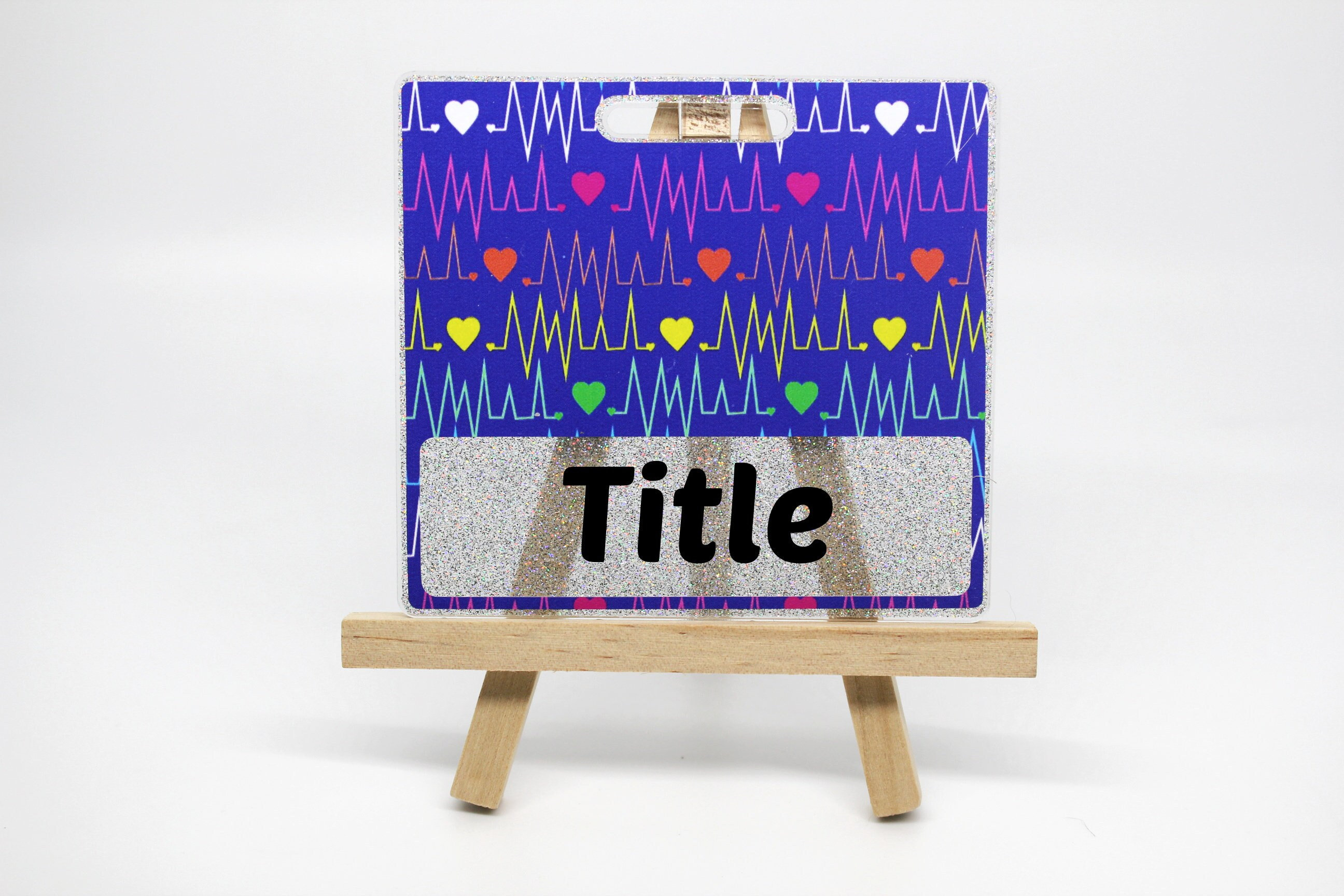 Rainbow EKG Medical Badge Buddy: Customizable Acrylic ID Card
