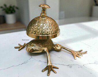 Brass Frog Desk Bell, Vintage Gold Frog Bell, Decorative Brass Table Bell, Office Desk Decor, Reception Counter Bell, Unique Gift