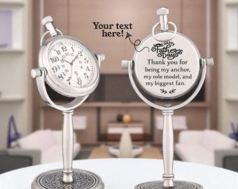 Engraved Antique Office Desk Clock, Brass Clock, personalized western wedding gift, 30th wedding anniversary gift, Christmas Gift