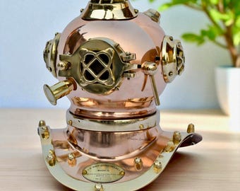 Personalized 6" Brass & Copper Mark IV Diving Helmet – Nautical Decor | Custom Engraved Diver Gift | Maritime Steampunk Accent