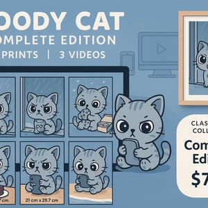 Kawaii Cat Emotions Vol. 2 – 3 zabawne naklejki PNG do uroczych prac ręcznych i nie tylko