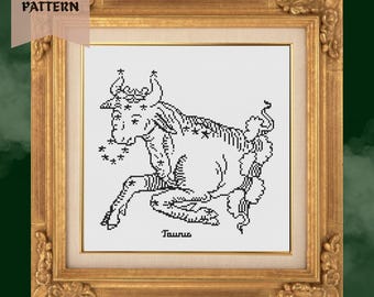 Patrón de punto de cruz del zodíaco - TAURO - Foto histórica, astrología, constelación