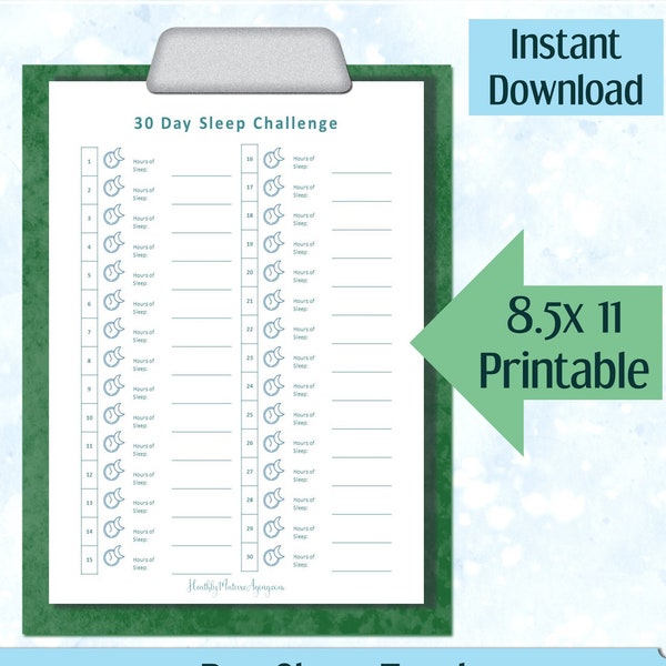 30 Day Sleep Challenge Tracker Printable | Instant Digital Download | Self Care Planner Insert | Sleep Diary | Self Care Tracker