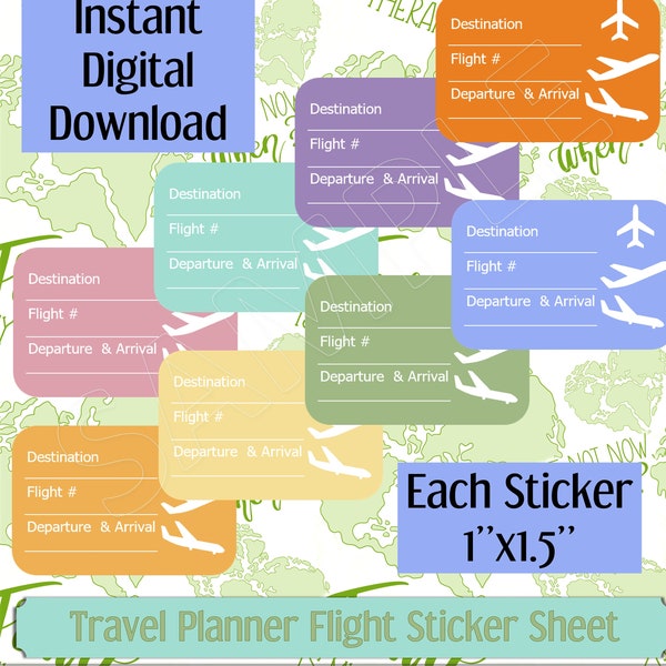 Druckbare Reise Flug Planner Aufkleber | Flugverfolgung Box Sticker Set | Passend für Erin Condren, Happy Planner | Sofortiger digitaler Download