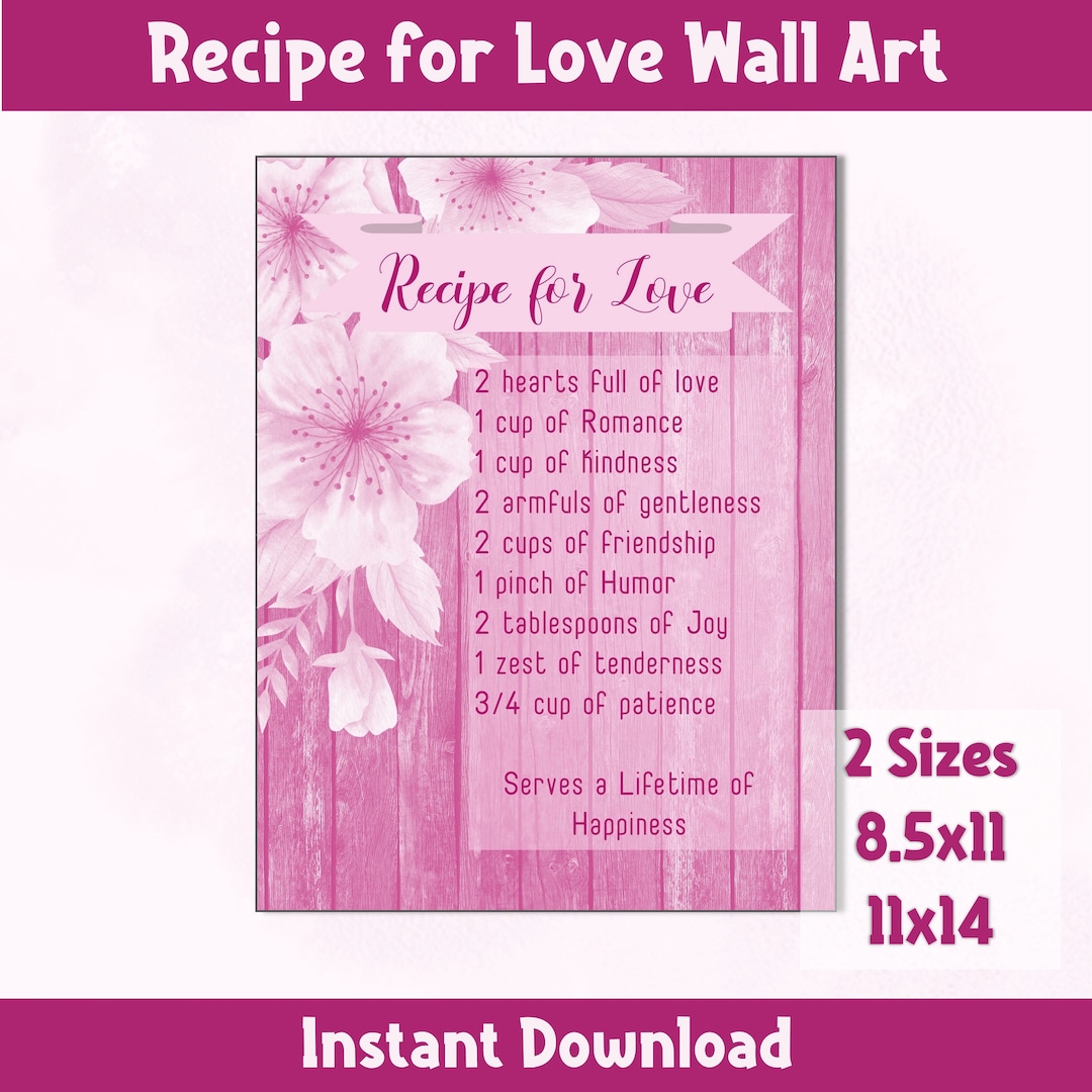Recipe for Love Wall Art Printable 2 Sizes 11x14 and 8.5x11 Etsy