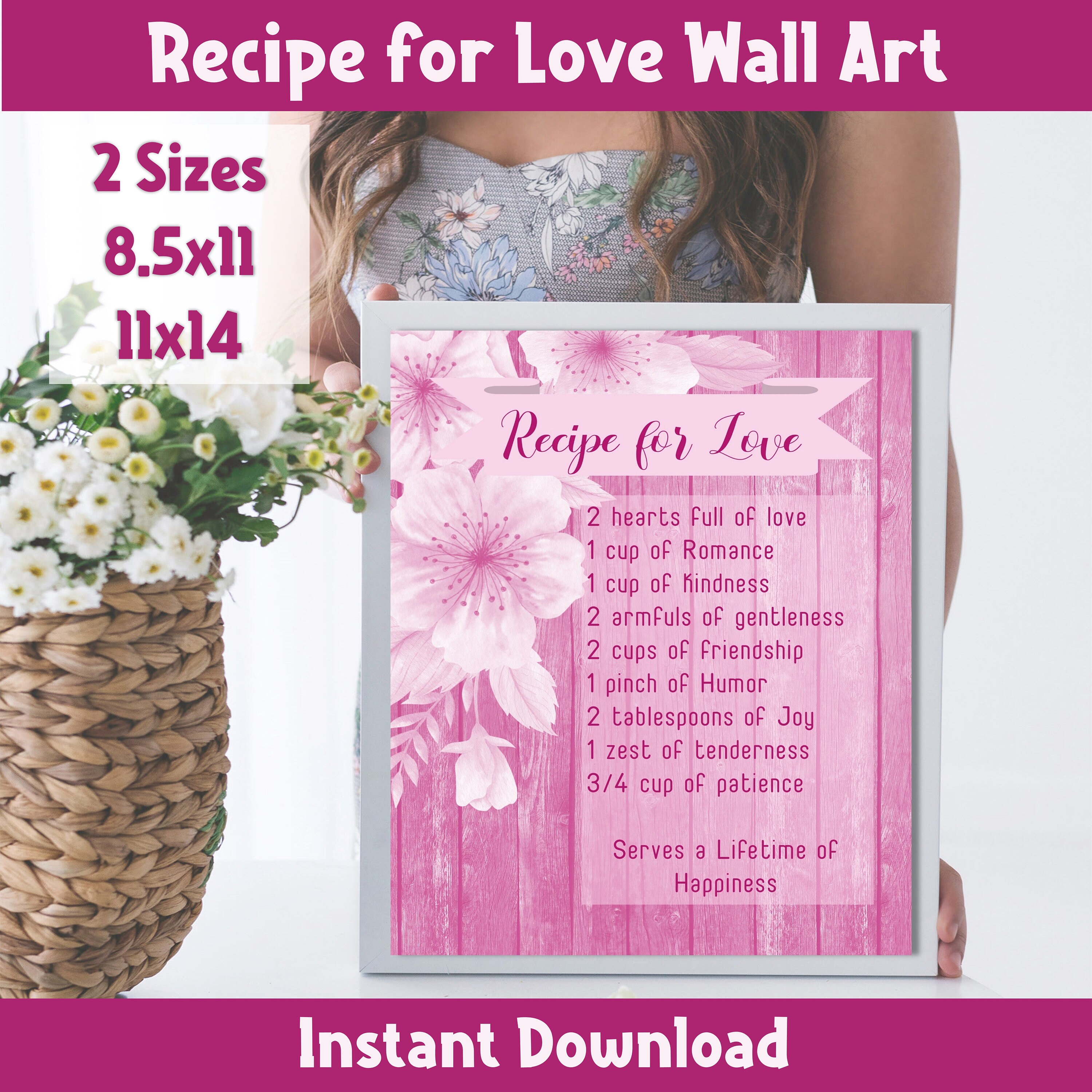 Recipe for Love Wall Art Printable 2 Sizes 11x14 and 8.5x11 Inches
