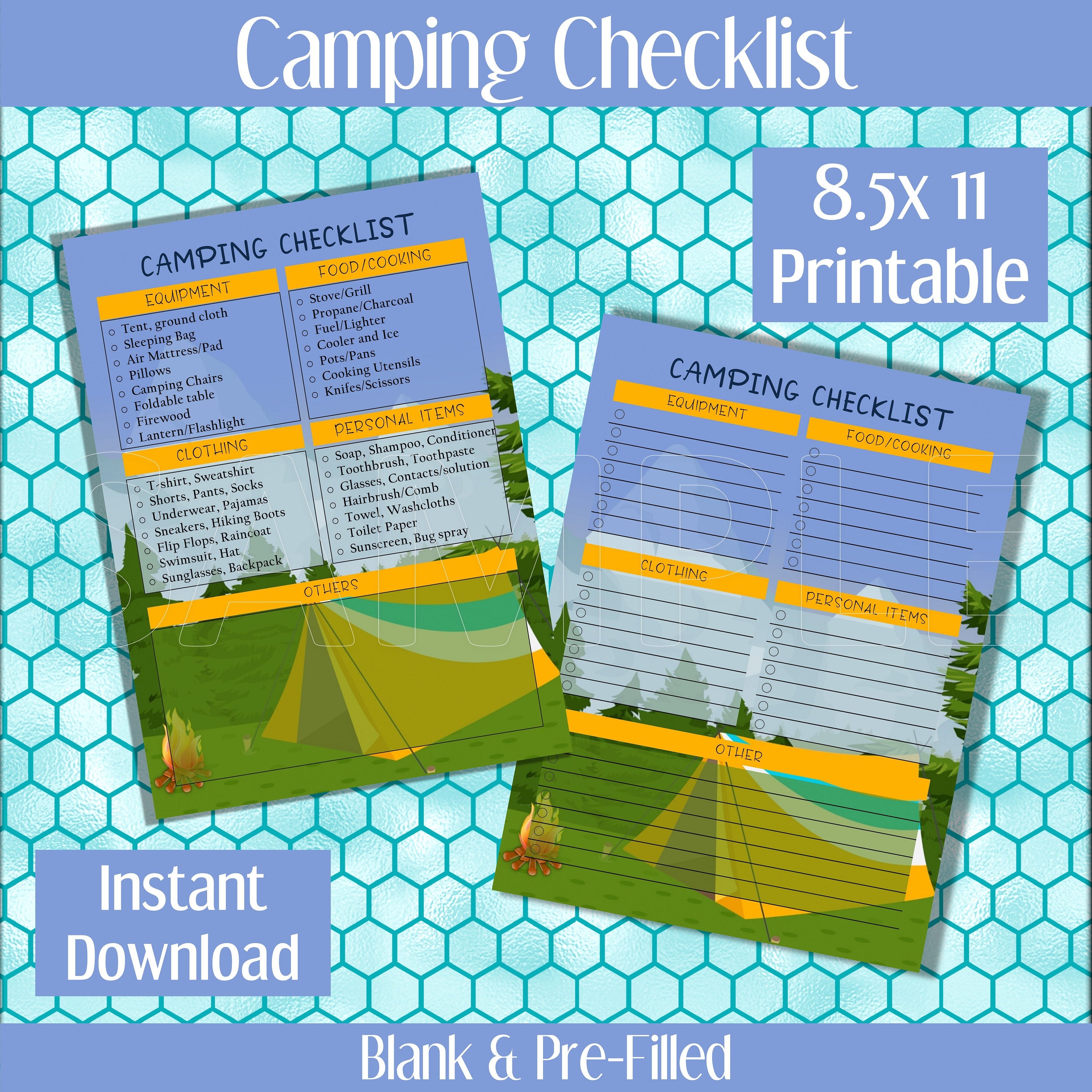 Camping Checklist Printable Instant Digital Download Planner Insert ...