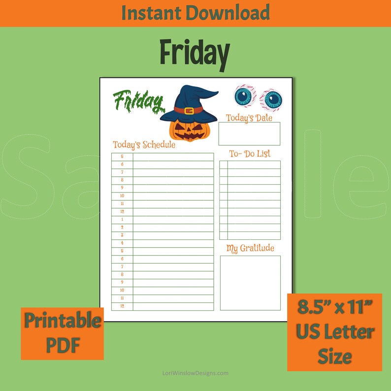 Halloween Days of the Week Daily Planner Pages Printable Etsy