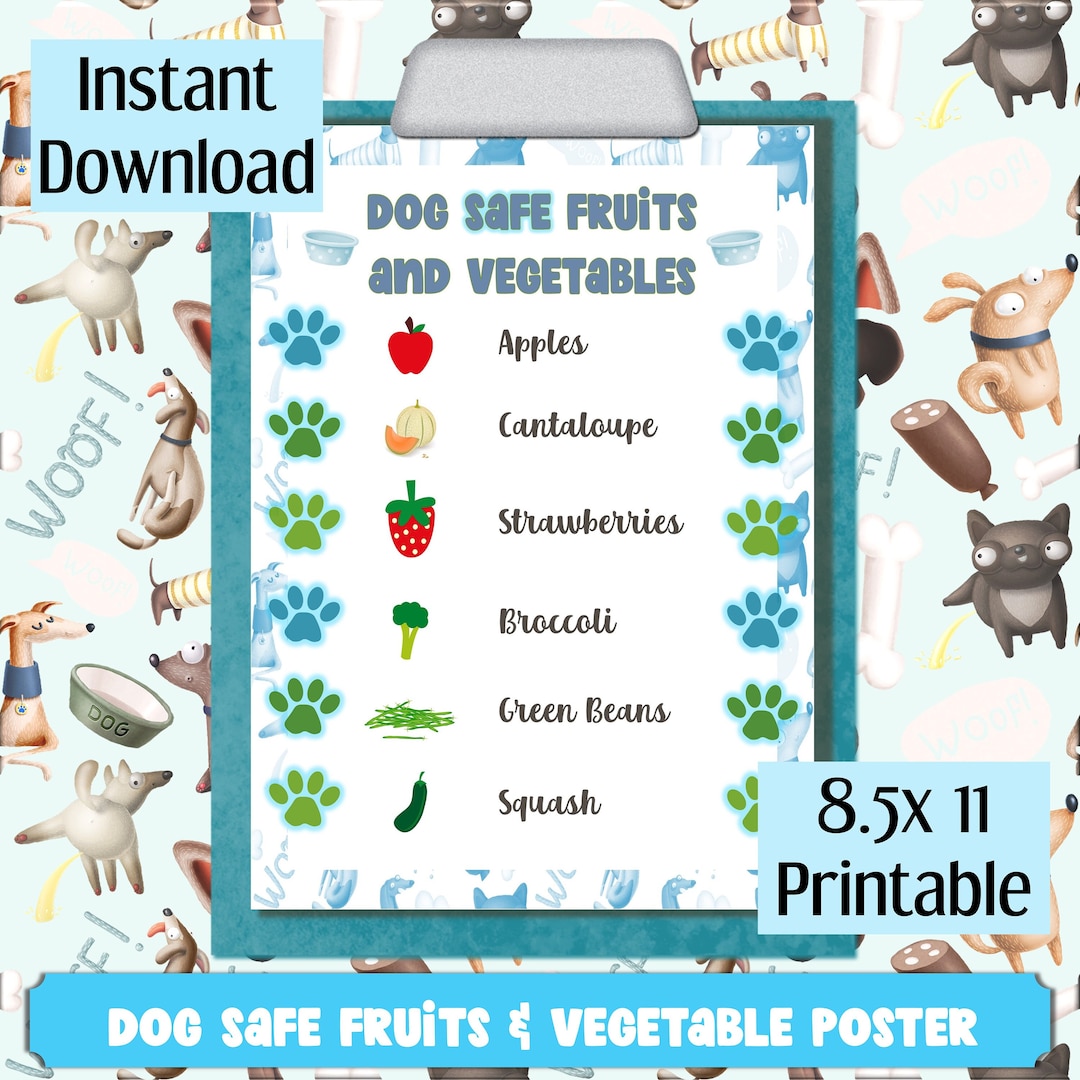 Image showcasing Dog Safe Fruit and Vegetables Printable Poster Veterinarian or Grooming ...