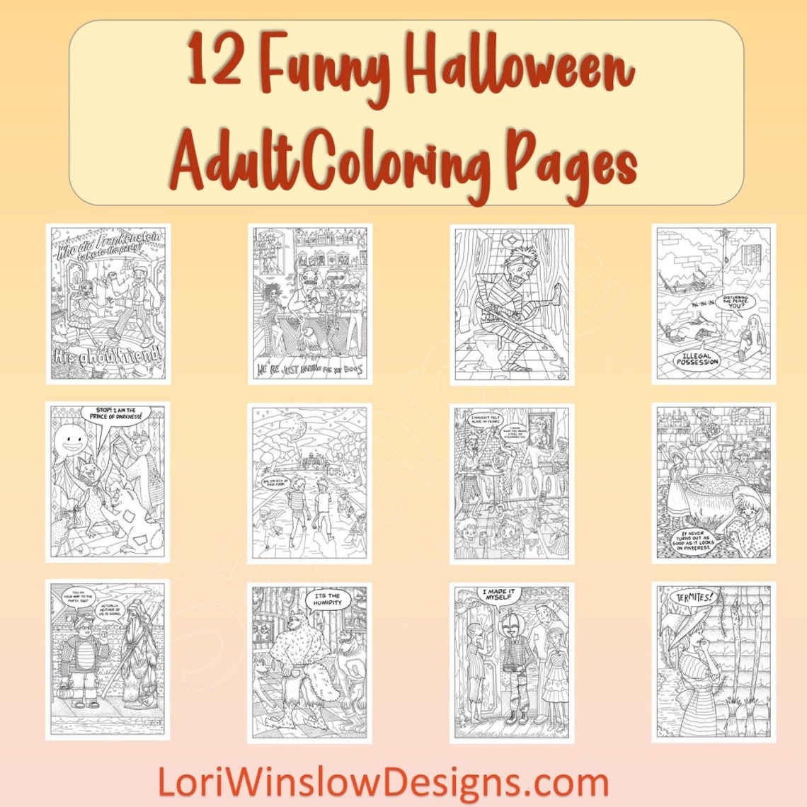 12 Funny Halloween Adult Coloring Pages Unique Printable - Etsy