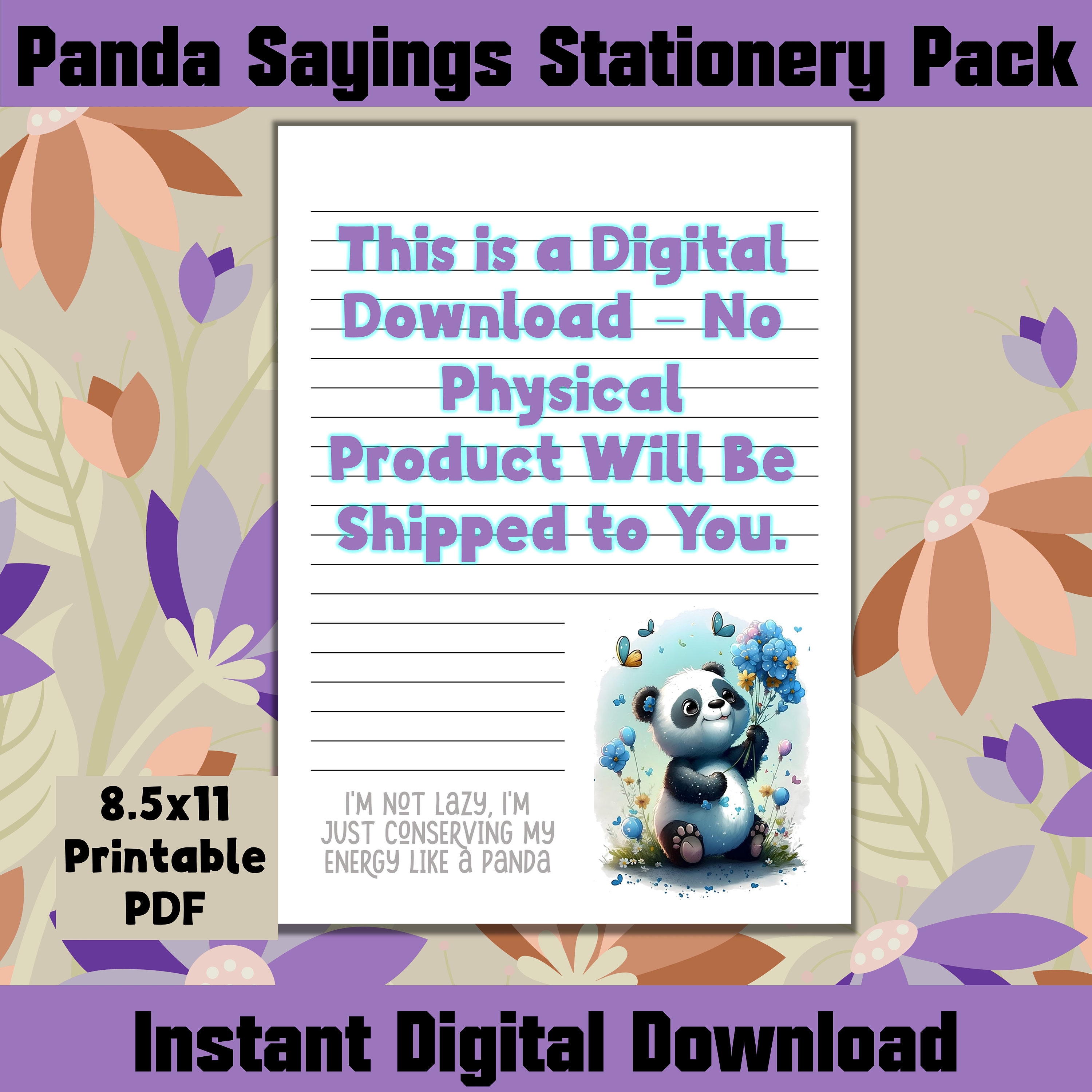 Adorable Panda Sayings Printable Paper Stationery Set 10 Etsy