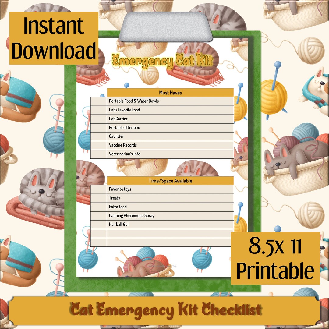 Cat Emergency Kit Printable Checklist Be Prepared Planner Page - Etsy