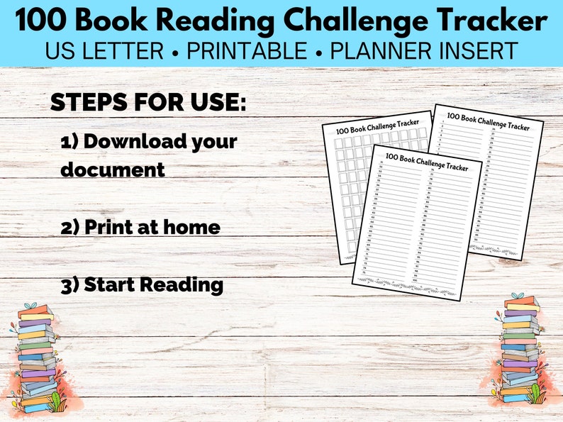 100 Book Reading Challenge Tracker Printable, Book Tracker List, Bonus ...