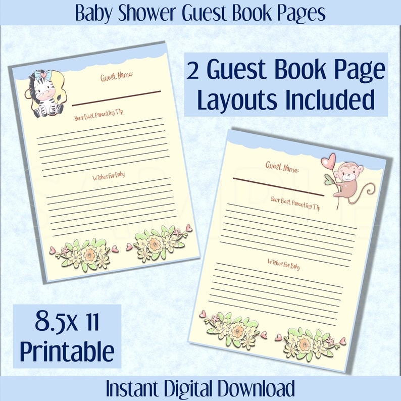 Baby Shower Guest Book Printable Page Inserts 2 Guest Page - Etsy