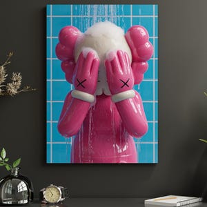 Funky Pink Kaws Shower Poster: Hypebeast Washroom Art (Digital Download)