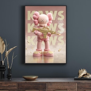 Pink KAWS Poster, Digital Download Wall Art, Hypebeast Aesthetic Print, Pink Gallery Decor for Modern Homes, Gift for Her