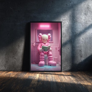 Pink Kaws Graffiti Art Print: Funny Hypebeast Bathroom Decor (Digital Download)