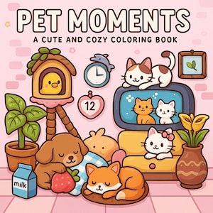 Pet Moments: Adult Coloring Book Featuring Cute and Cozy Pets in Funny Activities and Hygge Moments for Stress Relief coco wyo coloring