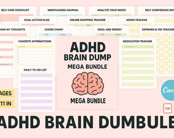 ADHD Brain Dump Journal: 55+ Page Printable Templates (Canva Editable, PDF)