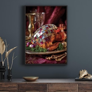 Disco Turkey Thanksgiving Print: Funny Glitter Food Art (Digital Download)
