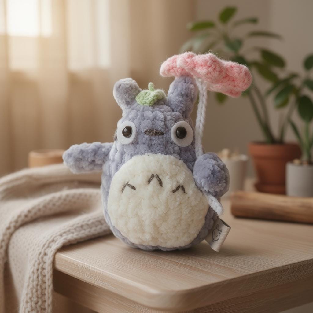 30 Totoro Crochet Patterns for Amigurumi, Gifts, and Home Decor 19 Totoro Plush with Flower Umbrella Pattern