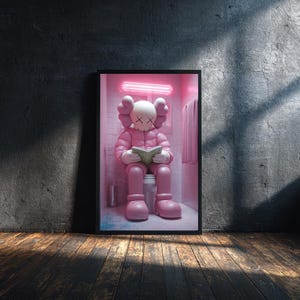 Pink Kaws Graffiti Art Print: Funny Hypebeast Bathroom Decor (Digital Download)