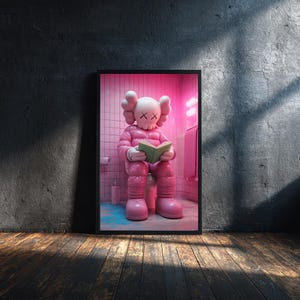 Pink Kaws Graffiti Art Print: Funny Hypebeast Bathroom Decor (Digital Download)
