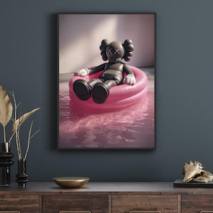 Kaws poster, Kaws print, Kaws wall art, Hypebeast, Kaws gift, Pink Kaws, Bathroom Pink Kaws, Pink Kaws in the Toilet, digital download