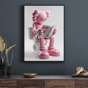 Kaws poster, Kaws print, Kaws wall art Hypebeast, Kaws gift poster, Pink Kaws, Pink Kaws Toilet, Pink Kaws Bathroom poster, digital download