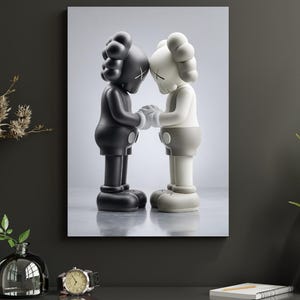 Kaws Figures Holding Hands Black and White By HELLOPRINTS | Digital Wall Print | Home Decor Poster | Digital Download Printable | Modern Art