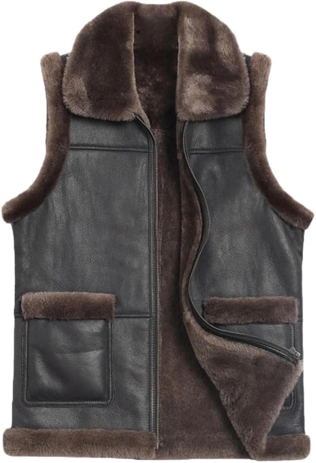 Gilet Homme En Peau De Mouton - Col Western, Taille 50, Laine, Neuf Avec étiquettes