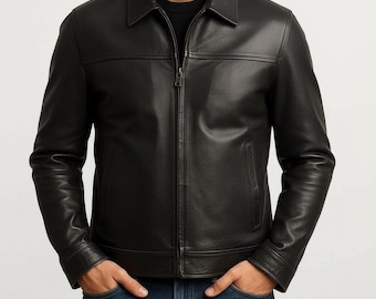 Handmade Distressed Black Cowhide Leather Cafe Racer Jacket
