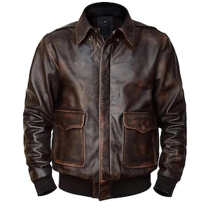 Blouson aviateur marron Air Force A2 pour homme en cuir aviateur vintage Flight Pilot