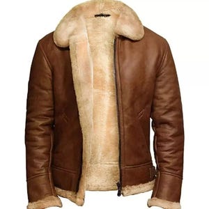 Herren Schaffell Shearling Aviator Bomber Jacket: Echtes Leder RAF B3
