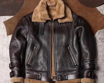 Men's Brown Shearling RAF Aviator Jacket - Genuine Sheepskin Leather Bomber