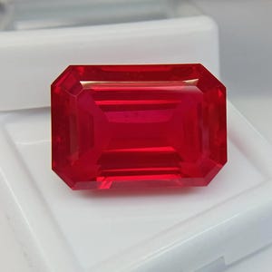 From Mogok Pigeon Red Ruby Shape Emerald Cut Certified Natural 26-28 Ct Loose Gemstone Best For making Jewelry Gemstone  BD050