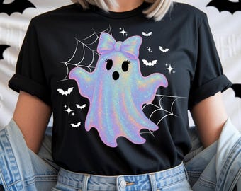 Iridescent Girly Ghost Graphic PNG Digital Download for Halloween Designs