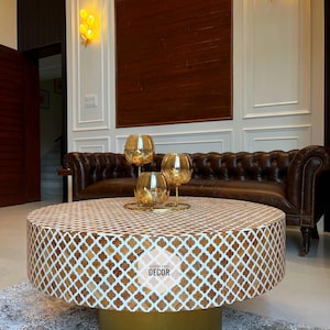 Luxury Wooden Coffee Table | Handcrafted Inlay Design Center Table | Round Modern Coffee Table | Living Room Furniture