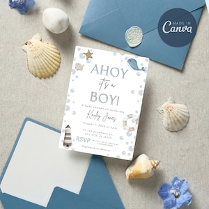 Nautical Baby Shower Invitation, Editable Nautical Baby Shower Invite, Instant Download, Ahoy its a Boy Invitations, Baby Shower, Printables