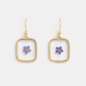 Forget-Me-Not Resin Dangle Earrings: 18K Gold Plated, Pressed Flower Jewelry