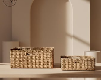 Cesta de mimbre tejida a mano, cesta de mimbre rectangular, cesta de mimbre