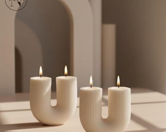 Vela acanalada en forma de U, molde geométrico, moderna vela en forma de U, vela de cera de soja, decoración moderna para el hogar.