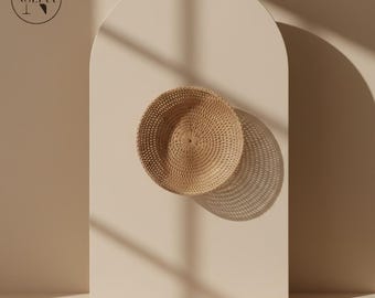 Bandeja redonda de mimbre con decoración bohemia, bandeja redonda de ratán para almacenamiento, bandeja redonda de ratán tejida a mano, bandeja para gatos