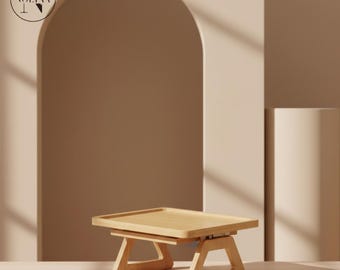 Mesa redonda para sofá, mesa redonda con bandeja, mesa redonda de madera personalizada para sofá, bandeja plegable de bambú para aperitivos y bebidas.