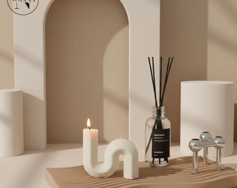 Vela abstracta en forma de S, vela escultural, vegana, hecha a mano, mezcla de cera de abejas de soja, vela geométrica, decoración estética