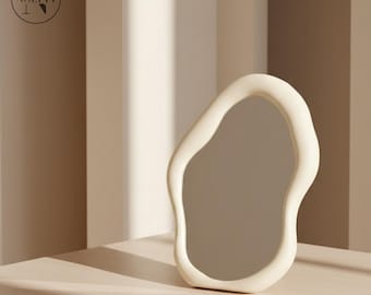 Espejo de maquillaje decorativo irregular para tocador, bonito espejo de escritorio, espejo de mesa estético, espejo orgánico.