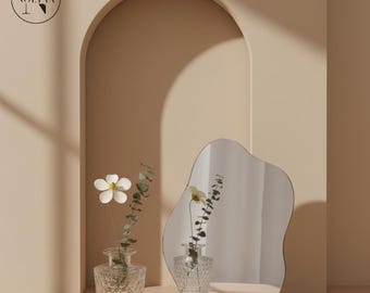 Espejo de madera de nogal dorado, espejo acrílico, espejo de mesa de madera de nogal, regalo de aniversario, espejo decorativo para el hogar.