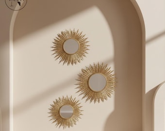 Espejos de pared dorados, espejos decorativos únicos para el hogar, decoración elegante para el hogar, espejos hechos a mano para regalar a una novia.