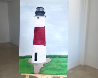 Original Acrylic Painting – Lighthouse, Nantucket Coastal Wall Art on 20x30 Canvas